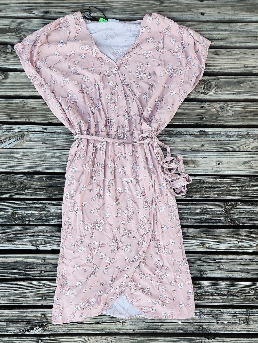 Ava & Viv Floral Wrap Dress Pink White 3X Lightweight Plus Size Casual Boho